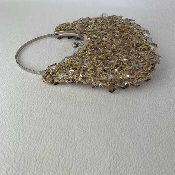 Prezzo Women's Gold Sequined Jeweled Cocktail Party Evening Purse Bag - Picture 8 of 9